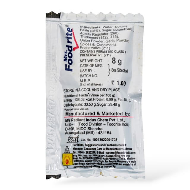 FoodRite - Tomato Ketchup (SACHET), 8 gm 1000 pcs